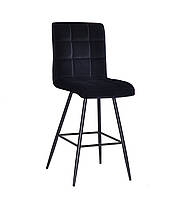 Барное бархатное кресло с подставкой для ног на черных металлических ножках с подножкой AUGUSTO BAR ML