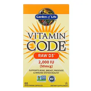 Вітамін Д Garden Of Life Vitamin Code Raw D3 2000 iu 50 mcg 60 veg caps