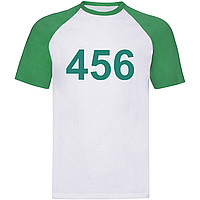 Футболка Squid Game - 456 - Seong Gi-Hun (белая с зелёными рукавами)