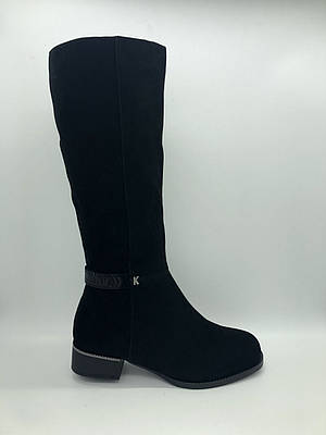 Чорні замшеві зимові чоботи. Erisses. Великі розміри (41 - 43).