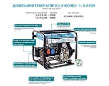 Генератор дизельний Konner&Sohnen KS 9100HDE-1/3 ATSR (7.5 кВт, Euro 5), фото 2