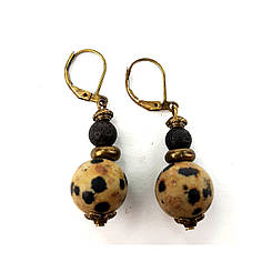 Лава, яшма далматин. Сережки з натурального каменю ЛІЛА.