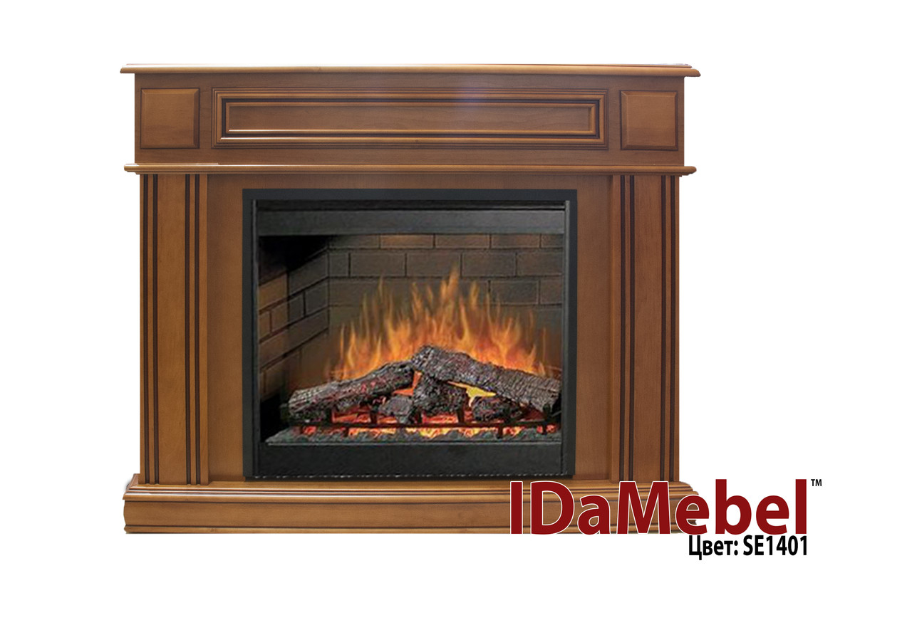 Каминокомплект IDaMebel Turin Коричневого з ефектом мерехтіння дров і полум'я Optiflame з обігрівом