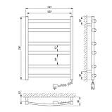 Чорна дизайнерська рушникосушка Flyme Black EF 700R (терморегулятор + таймер), права, фото 7