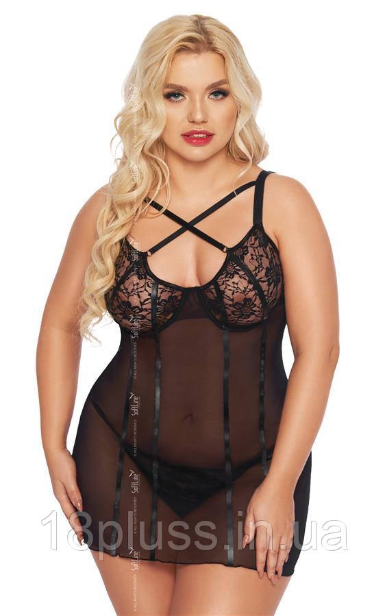 Пеньюар Softline 1896 Cornelia, чорний XL, фото 1