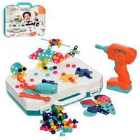 Мозаїка на шурупах N5013, ігрове поле-валіза, шурупокрут, викрутка, 198 деталей