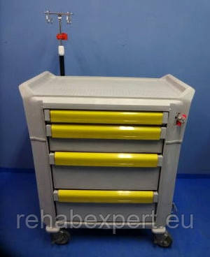 Операційна пересувна тумба з 4 яшиками для анестезії Metro Flex Emergency Cart, фото 1