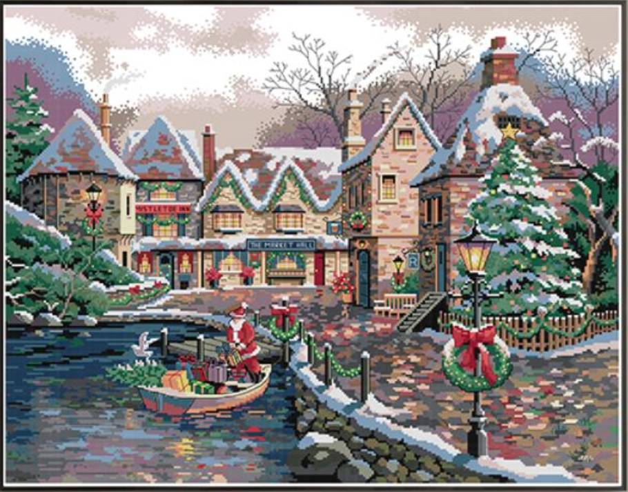 Набір для вишивання за нанесеною на канву схемою "Christmas Town".AIDA 14CT printed, 61*49 см