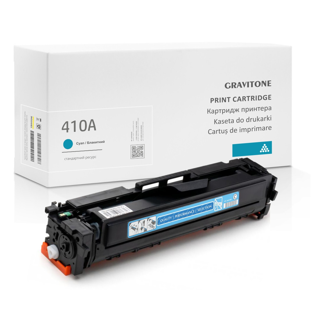 Сумісний Картридж HP 410A CYAN (CF411A) блакитний, стандартний ресурс, 2300 стор., аналог від Gravitone