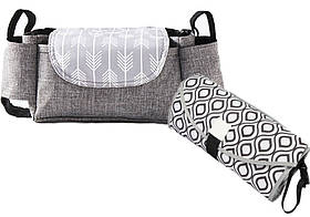 Набір підвісна сумка для коляски 35х11х15 см Сіра та Портативний сповивальний матрацик (vol-1412)