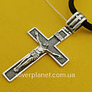 Шовкова срібна цепочка з хрестиком чоловіча. Срібний хрестик чоловічий та шовковий шнурок зі срібним замком. 55 см, фото 7