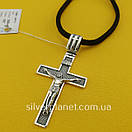 Шовкова срібна цепочка з хрестиком чоловіча. Срібний хрестик чоловічий та шовковий шнурок зі срібним замком. 55 см, фото 9