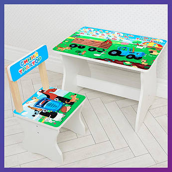 Дитячий дерев'яний столик і стільчик Синій трактор Алфавіт BAMBI 504-87 (UA) для дітей від 1 року