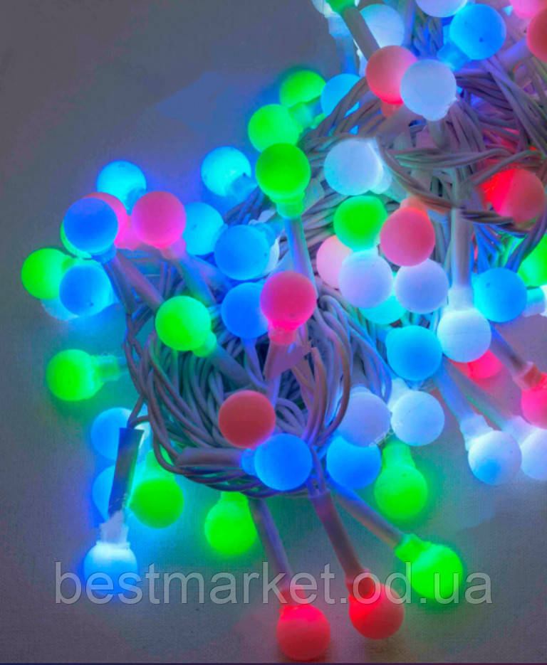 Новорічна Світлодіодна Гірлянда Нитка Мультишарики 10 мм 100 LED Мульти б/пр (5665)