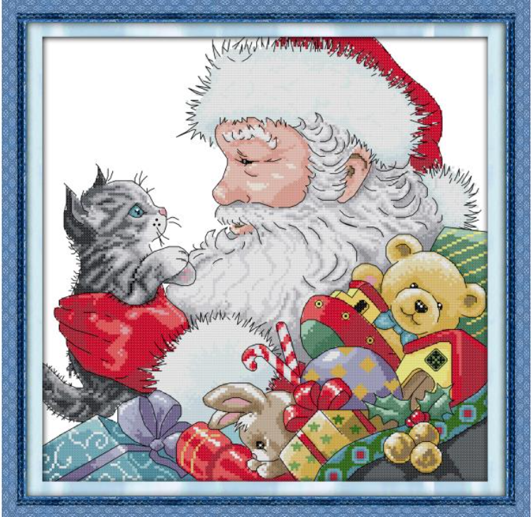 Набір для вишивання за нанесеною на канву схемою " Santa and kitten ". AIDA 14CT printed, 41*41 см