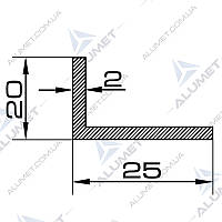 Уголок алюминиевый 25х20х2 мм без покрытия