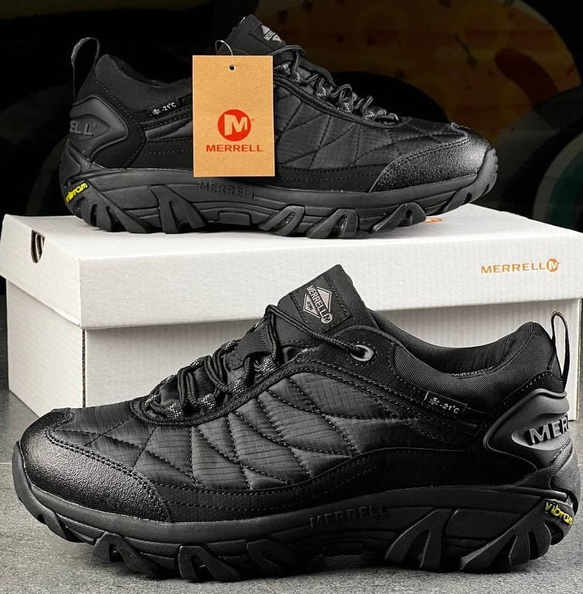 Зимові кросівки-черевики Merrell Vibram осінь-зима термо чорні. Живе фото