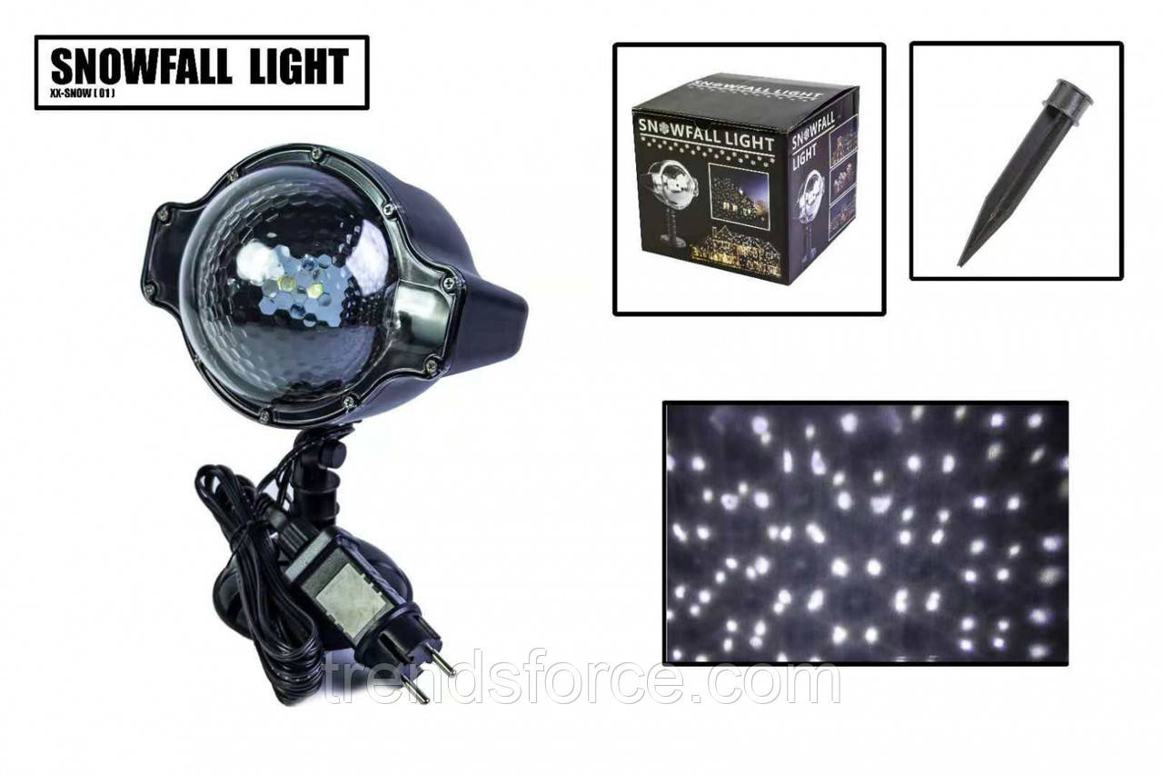 Новорічний вуличний лазерний проєктор X-LASER XX-SNOW білі сніжинки 196700