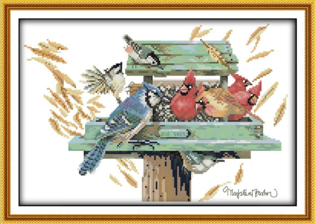 Набір для вишивання за нанесеною на канву схемою "Birds'love nest". AIDA 14CT printed 41*29 см
