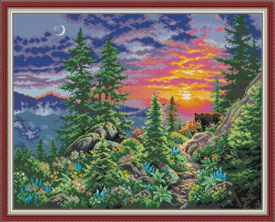 Набір для вишивання за нанесеною на канву схемою "Sunset glow". AIDA 14CT printed 49*40 см