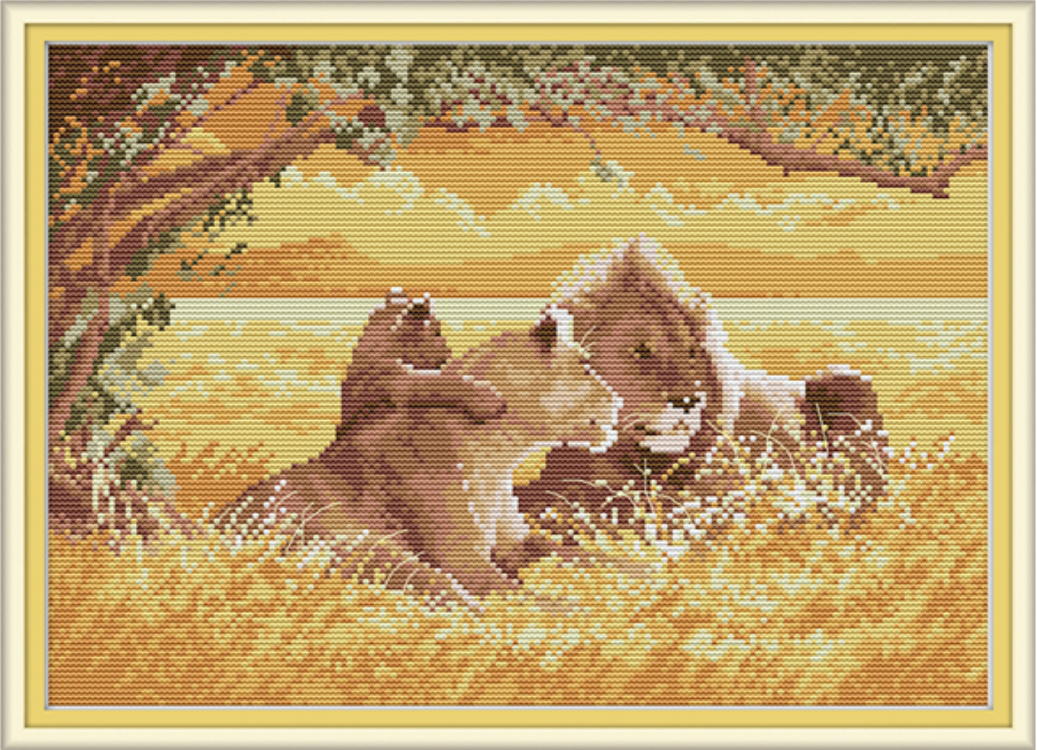Набір для вишивання за нанесеною на канву схемою "A lion family 2". AIDA 14CT printed 38*29 см