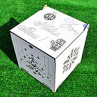 Белая Коробка ЛДВП 16х16х16 см Новогодняя Подарочная Коробочка "З Новим Роком" для Подарка на Новый Год