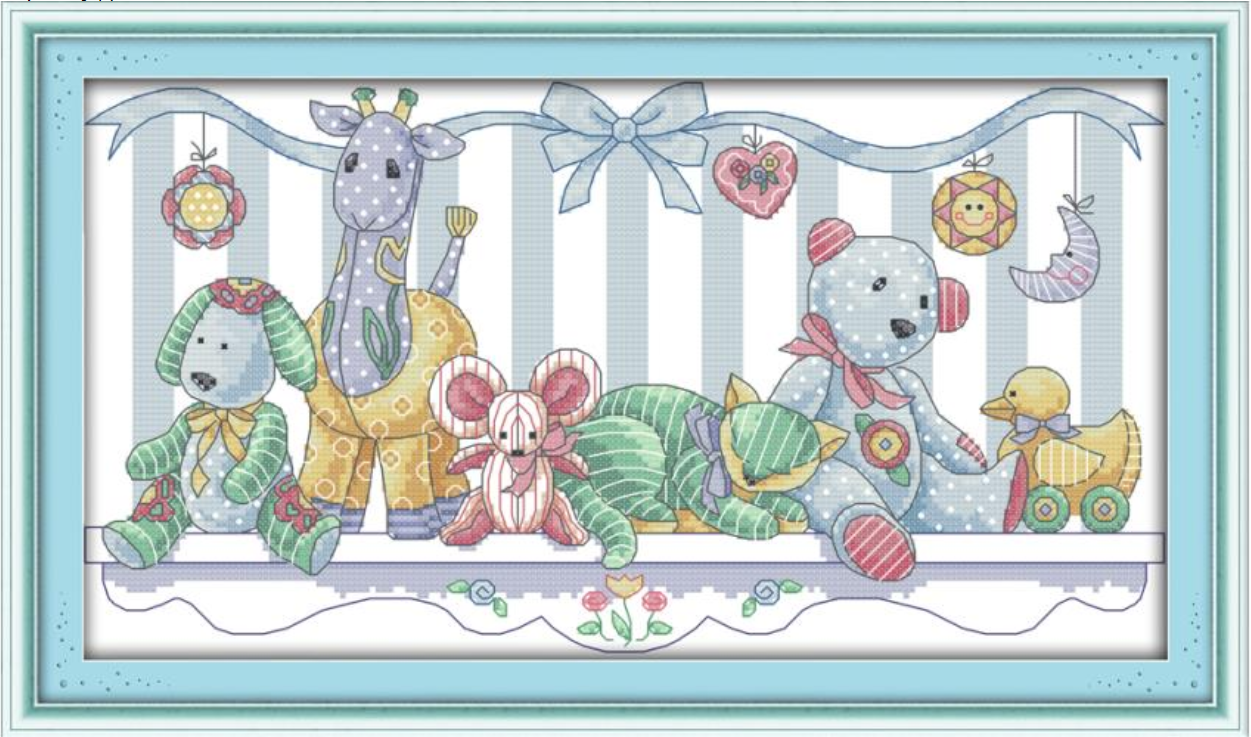 Набір для вишивання за нанесеною на канву схемою "Plush toys". AIDA 14CT printed 41*22 см
