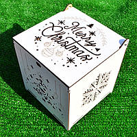 Белая Коробка ЛДВП 16х16х16 см Новогодняя Подарочная Коробочка "Merry Christmas" для Подарка на Новый Год