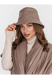 Тепла шкіряна панама на утеплювачі Abel (єдиний) у кольорах мокко