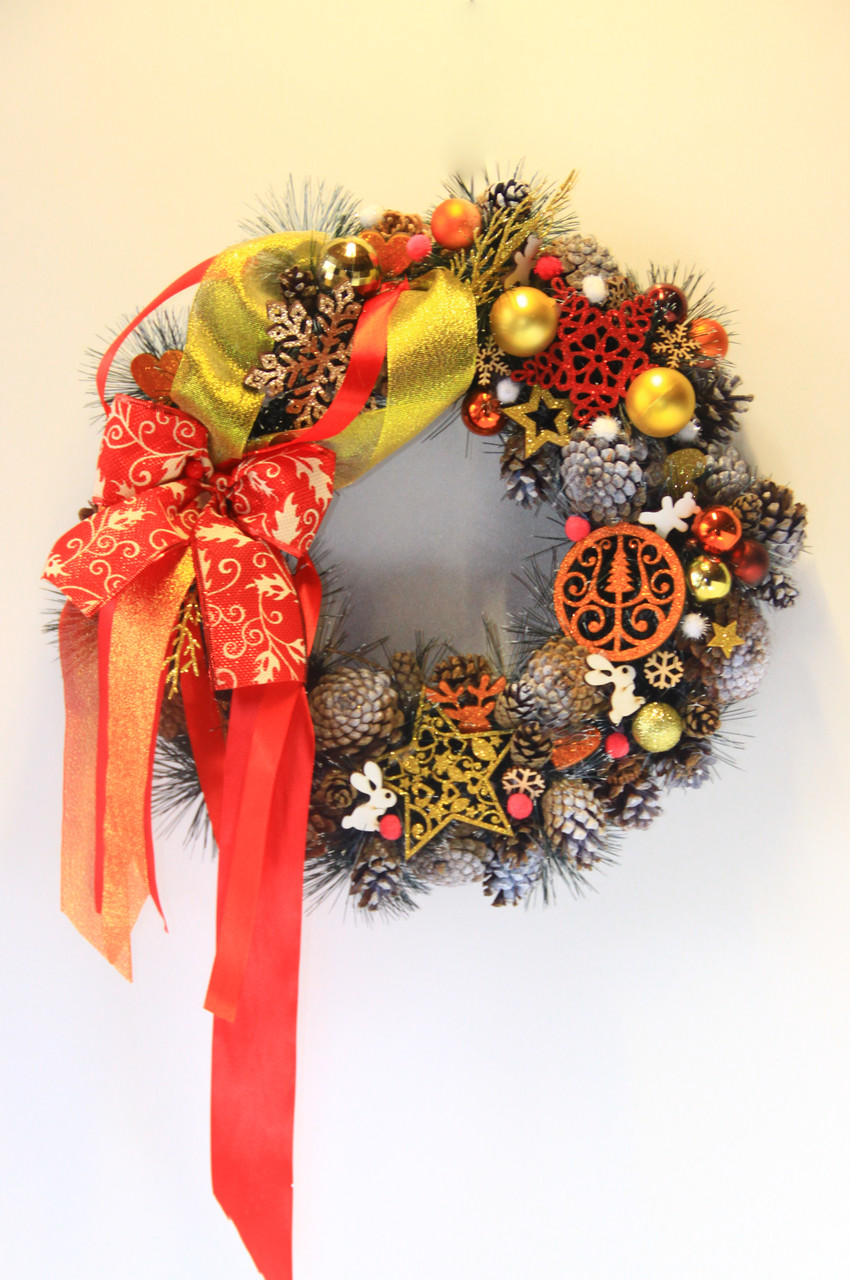 Новорічний різдвяний вінок декор на двері Новорічні вінки 40 см Рождественский венок, фото 1