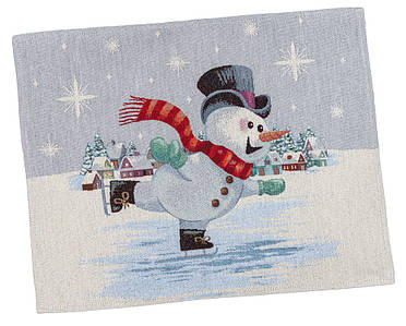 Серветка під тарілку гобеленова новорічна 37 х 49 см тканинна серветка-підкладка сніговик