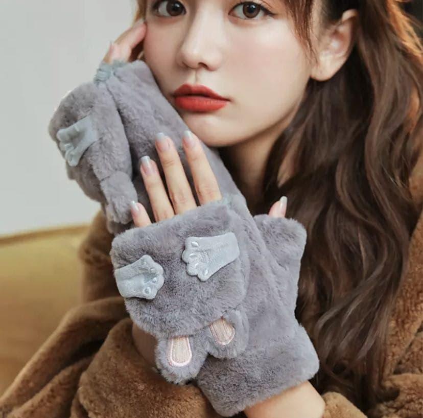 Жіночі рукавички з півпальцями Сірий Зайчик
