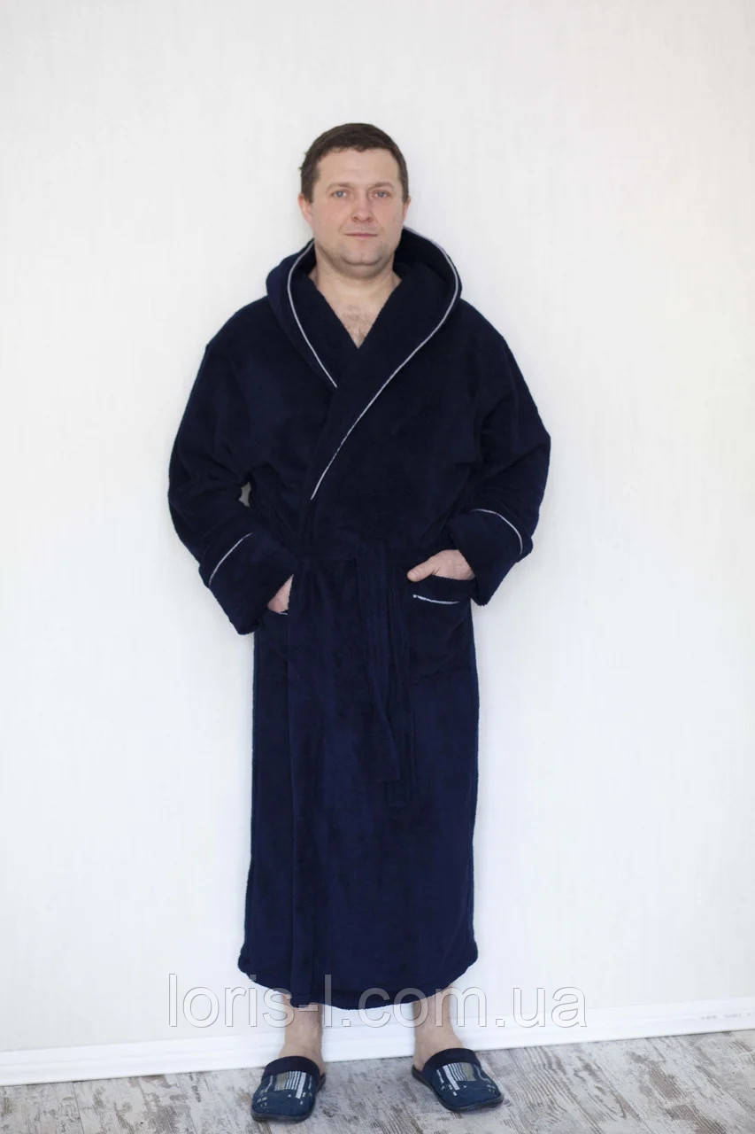 Чоловічий махровий халат із капюшоном із кантом