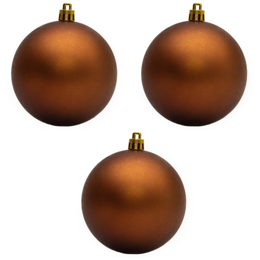 Набір ялинкових куль, 3 шт, D8 см, матовий, шоколадний, пластик (251383), фото 1