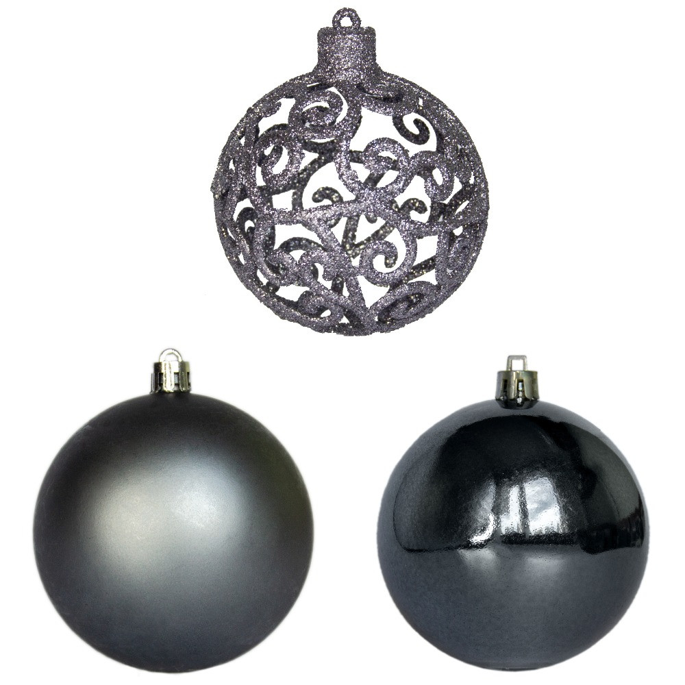 УЦІНКА Набір ялинкових іграшок - кулі, 3 шт, D8 см, матовий, глянець, гліттер, сірий, пластик (251697), фото 1