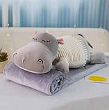 Іграшка-подушка з пледом всередині 3 в 1 бегемотик / Іграшка трансформер м'яка плюшева, фото 2