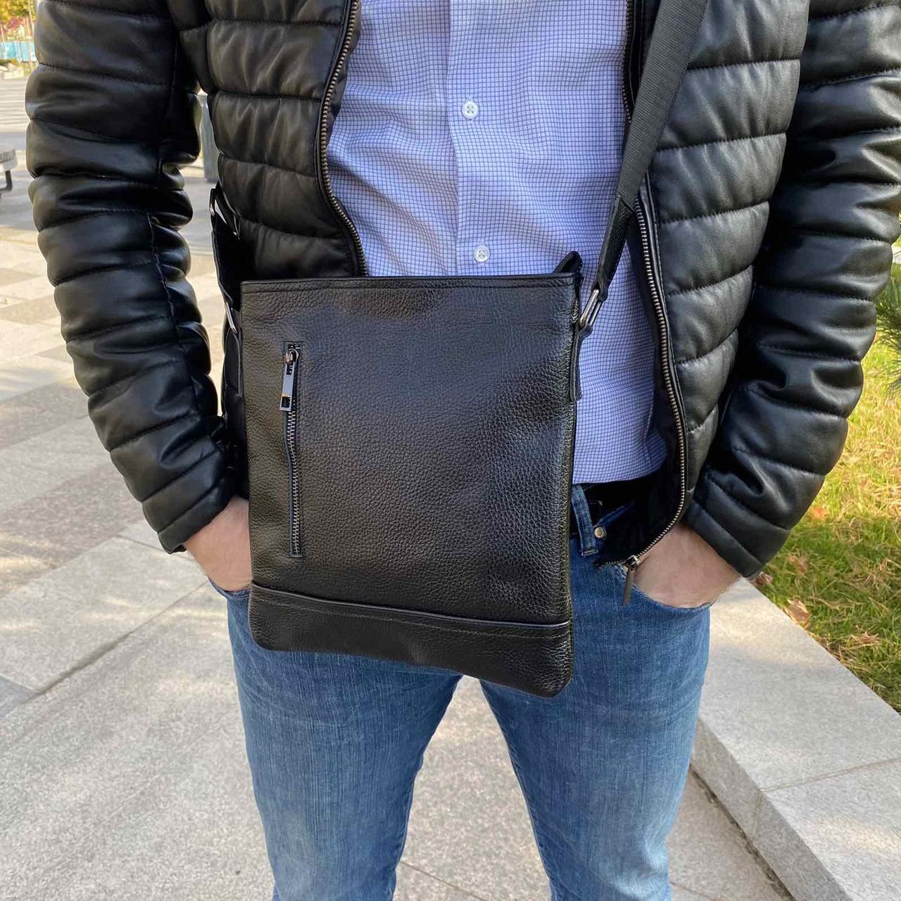 Модная мужская кожаная сумка планшетка через плечо - фото 4 - id-p1498224006