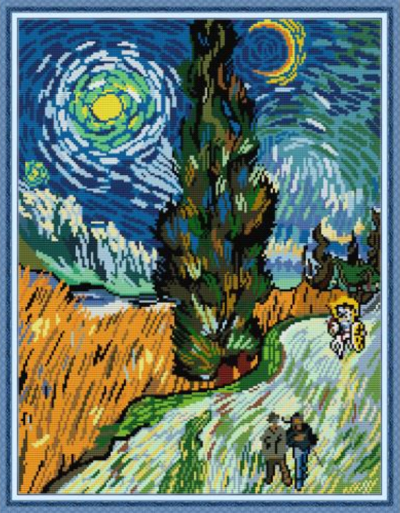 Набір для вишивання за нанесеною на канву схемою "Van Gogh-Road with Cypress". AIDA 14CT printed 37*47 см