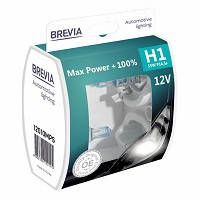 Лампа 12V H1 55W +100% Max Power "Brevia" (Box-2шт) (12010MPS) (9шт/уп) (90шт/уп)