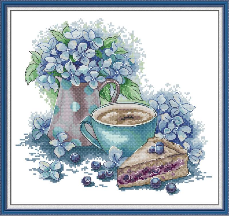 Набір для вишивання за нанесеною на канву схемою "Blue plant". AIDA 14CT printed 34*33 см