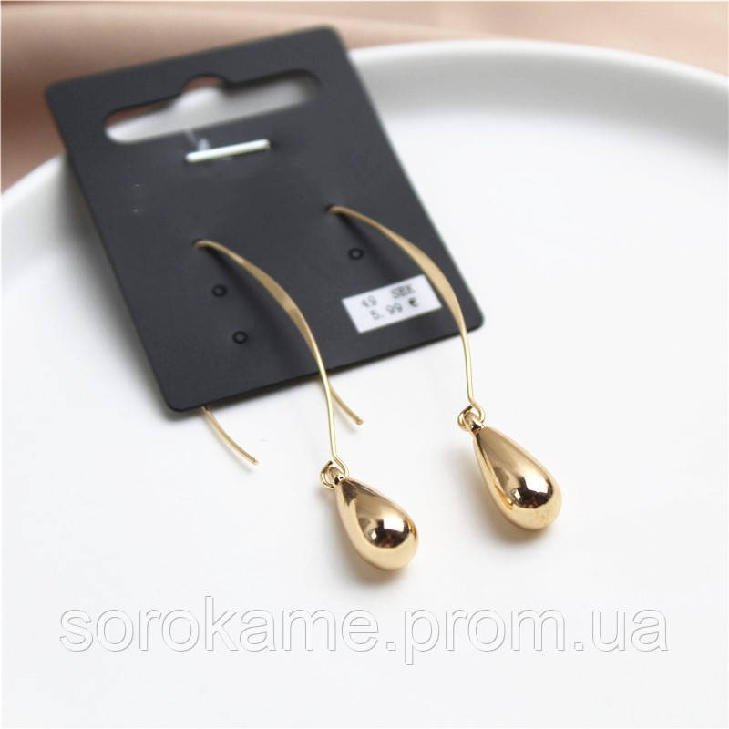 Серьги Протяжки Капли Золотистые Длинные Бижутерия Купить Сток Цена на ...