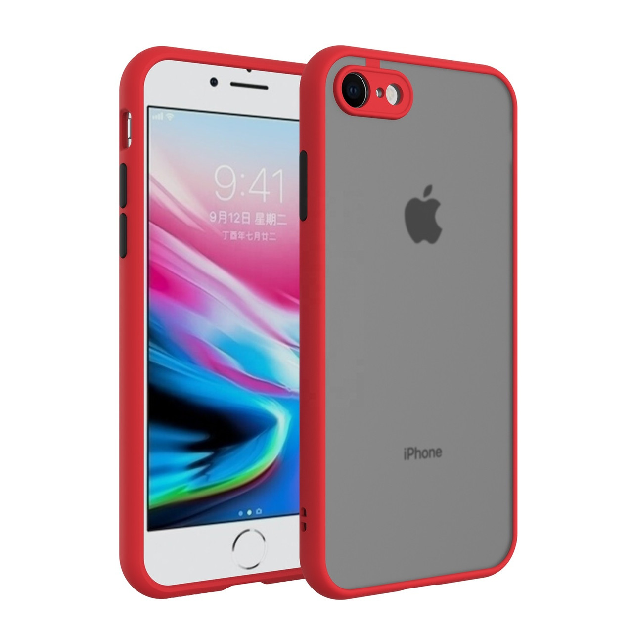 Протиударний матовий чохол для iPhone 7 8 червоний бампер-захист камери