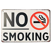 Вінтажна металева табличка No Smoking RESTEQ 30*20см. Вивіска металева для декору No Smoking