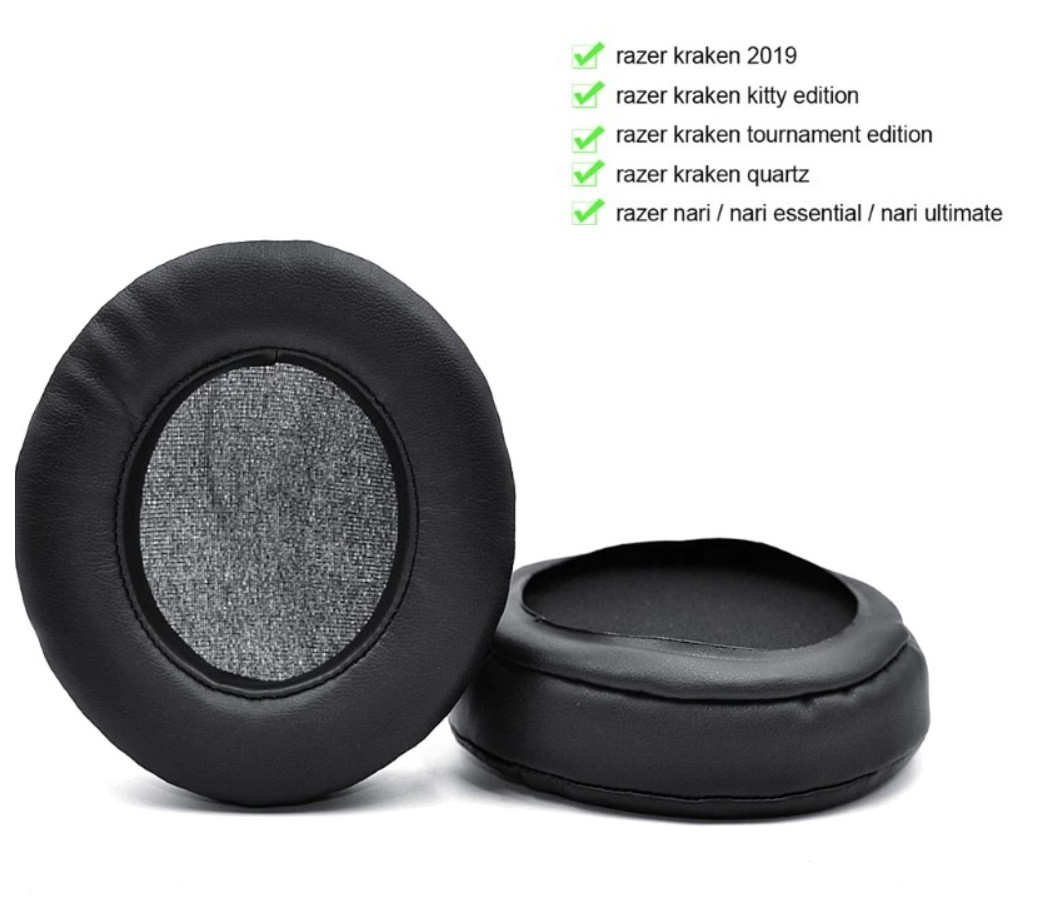 Амбушури для навушників Razer Nari Essential Kraken 2019 Kitty Tournament Ultimate Kraken Green Шкіра PU, фото 1