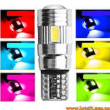 Автолампи червоні з лінзою та обманками від помилок W5W T10 6 LED CANBUS 6000 K світлодіодні габарити, фото 6