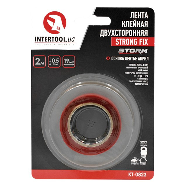 Стрічка клейка двостороння STRONG FIX 19 мм*2 м*0,5 мм, прозора, акрил, Storm INTERTOOL KT-0823 mg