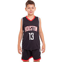 Форма баскетбольная детская/подростковая (рост 120-165см) NBA HOUSTON 13 BA-0968 черный-красный