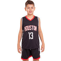 Форма баскетбольна дитячий/підлітковий (зростання 120-165см) NBA HOUSTON 13 BA-0968 чорний-червоний