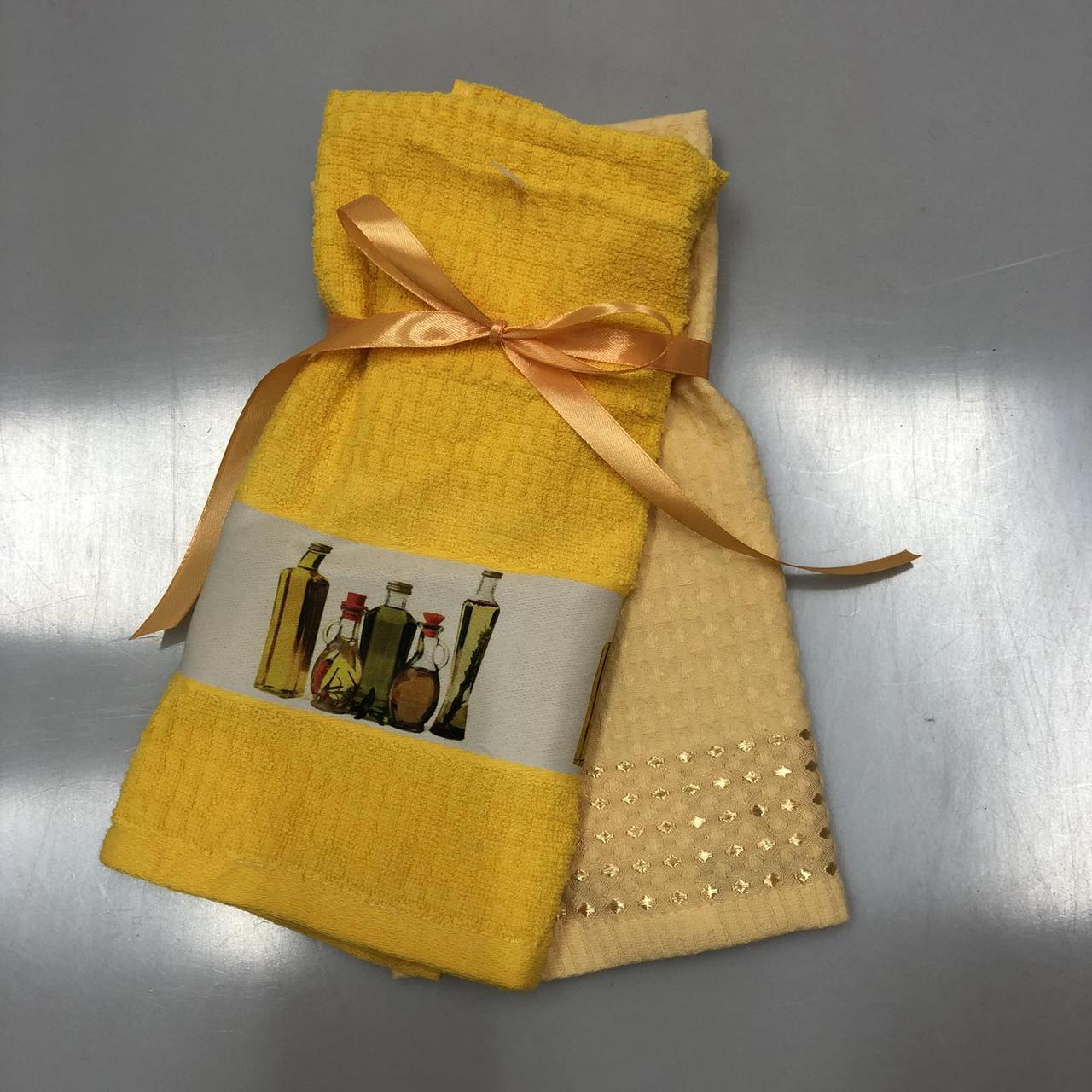 Набір рушників на подарунок (40*60 - 1 шт махровий 3D друк + 40*60 - 1 шт вафельний ЗОЛОТОЙ БОРДЮР), фото 1