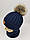 Дитячі польські зимові в'язані шапки на флісі з завязками і помпоном оптом для хлопців, р.48-50, Ambra, фото 2